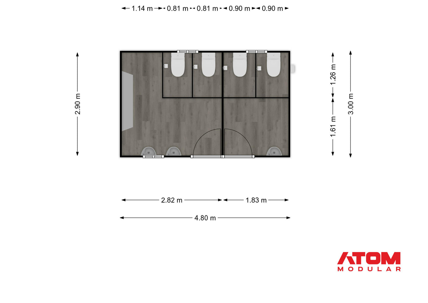 ATOM Modular 4.8x3m Male 2/Female 2 Toilet Block